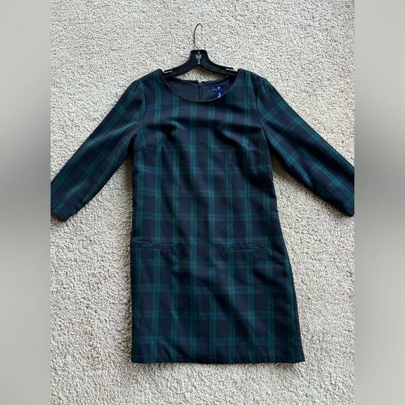 Gap Mod Moss Green & Navy Plaid Shift Dress Size 4 - Picture 2 of 5